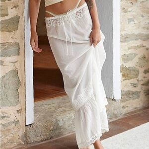 Free People White Maxi Slip Skirt with Tie Front